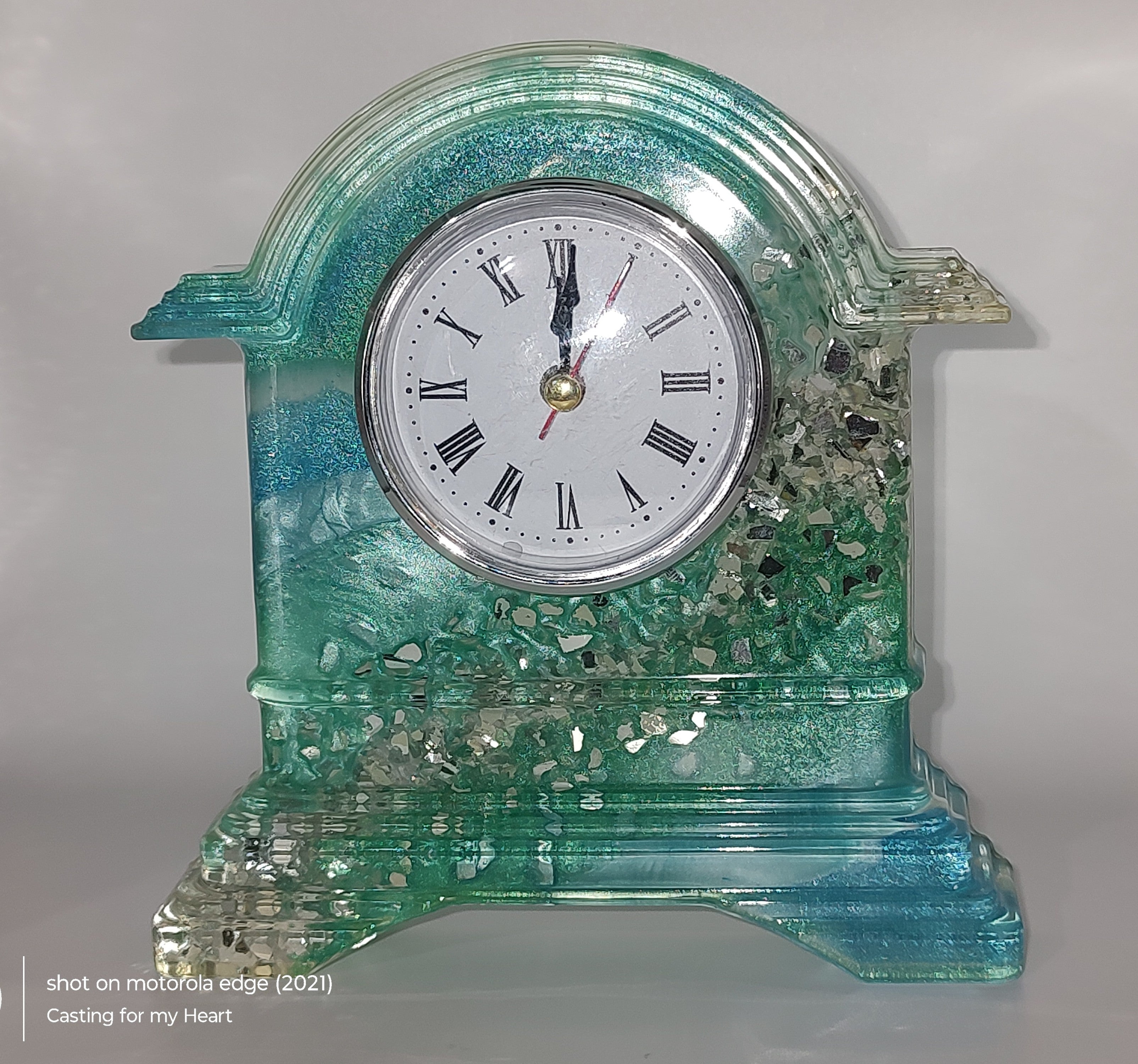 Blue and Teal Geode Resin Clock