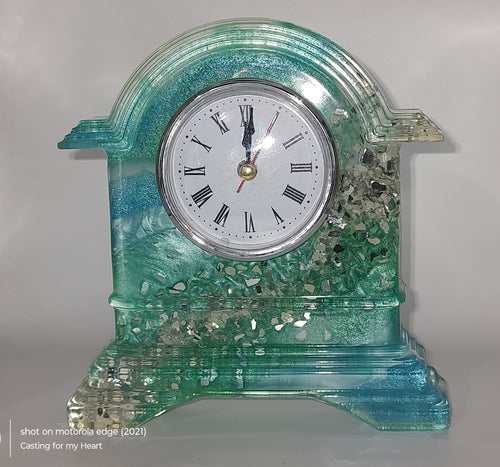 Blue and Teal Geode Resin Clock