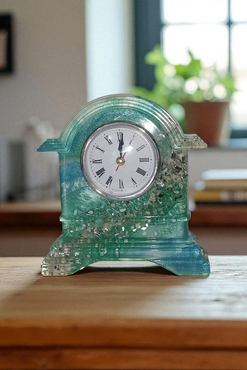 Blue and Teal Geode Resin Clock