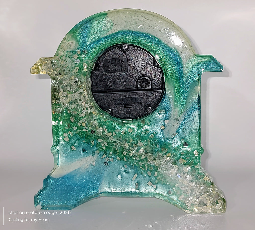 Blue and Teal Geode Resin Clock