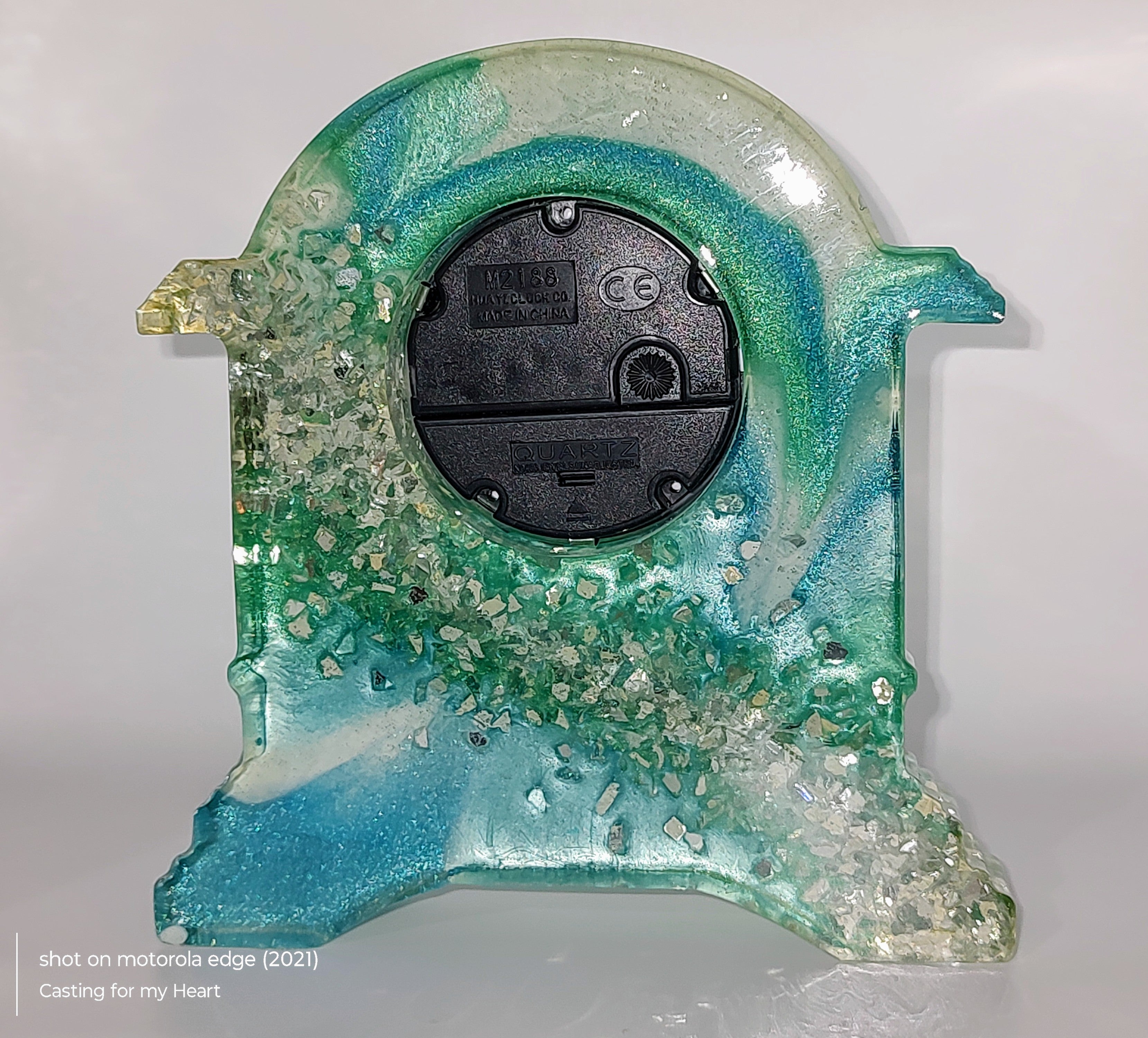 Blue and Teal Geode Resin Clock